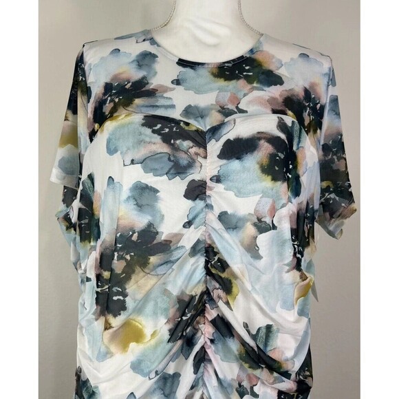 Torrid Stretch Mesh Crew Neck Ruched Top Floral Plus Size 3X (22-24) - Picture 11 of 13